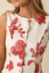 The Best Possible Way Brick Red Floral Print Cotton Maxi Dress