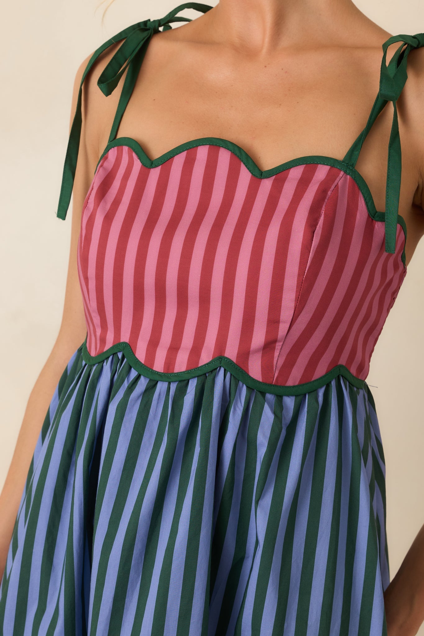 Wrong Place, Right Time Blue & Burgundy Stripe Cotton Midi Dress