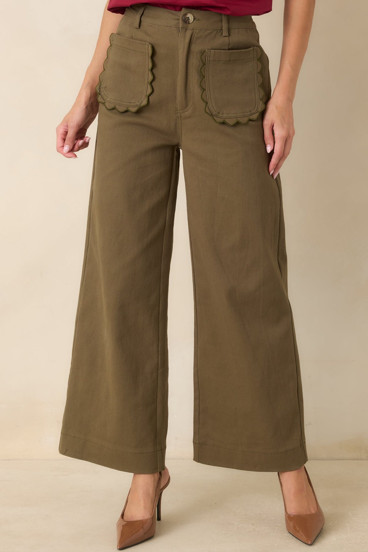 Memories Made Olive Green Cotton Wide Leg Pants