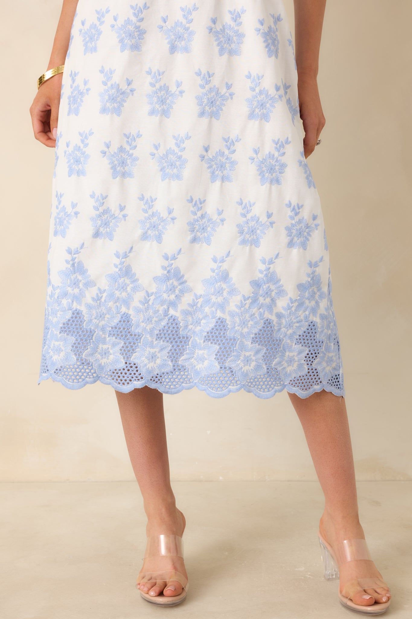 Made For Lovely Days Blue Embroidered Cotton Tie-Strap Midi Dress