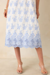Made For Lovely Days Blue Embroidered Cotton Tie-Strap Midi Dress
