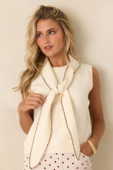 Perfectly Proper Ivory Knit Collar Scarf Sweater Top