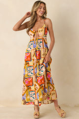 MINKPINK Rosin Yellow Multi Bold Scarf Print Cut Out Midi Dress