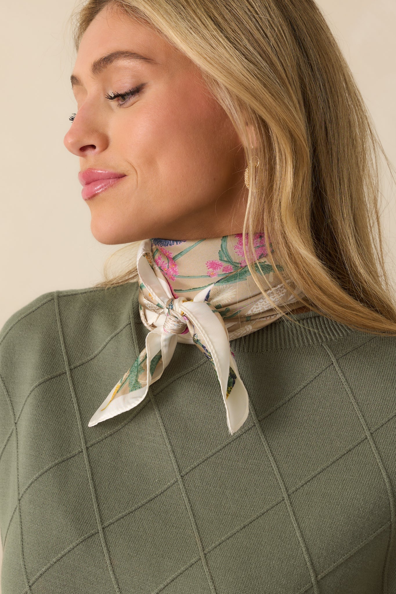 Just Like We Planned Beige Multi Floral Print Satin Scarf
