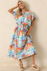 Where To Next? Coral Orange & Blue Multi Poolside Print Top