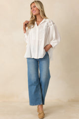 Light as Air Ivory Gauzy Cotton Lace Detail Blouse