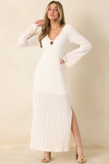 Just a Hint of Glam Ivory Textured Semi-Sheer Long Sleeve Maxi Dress