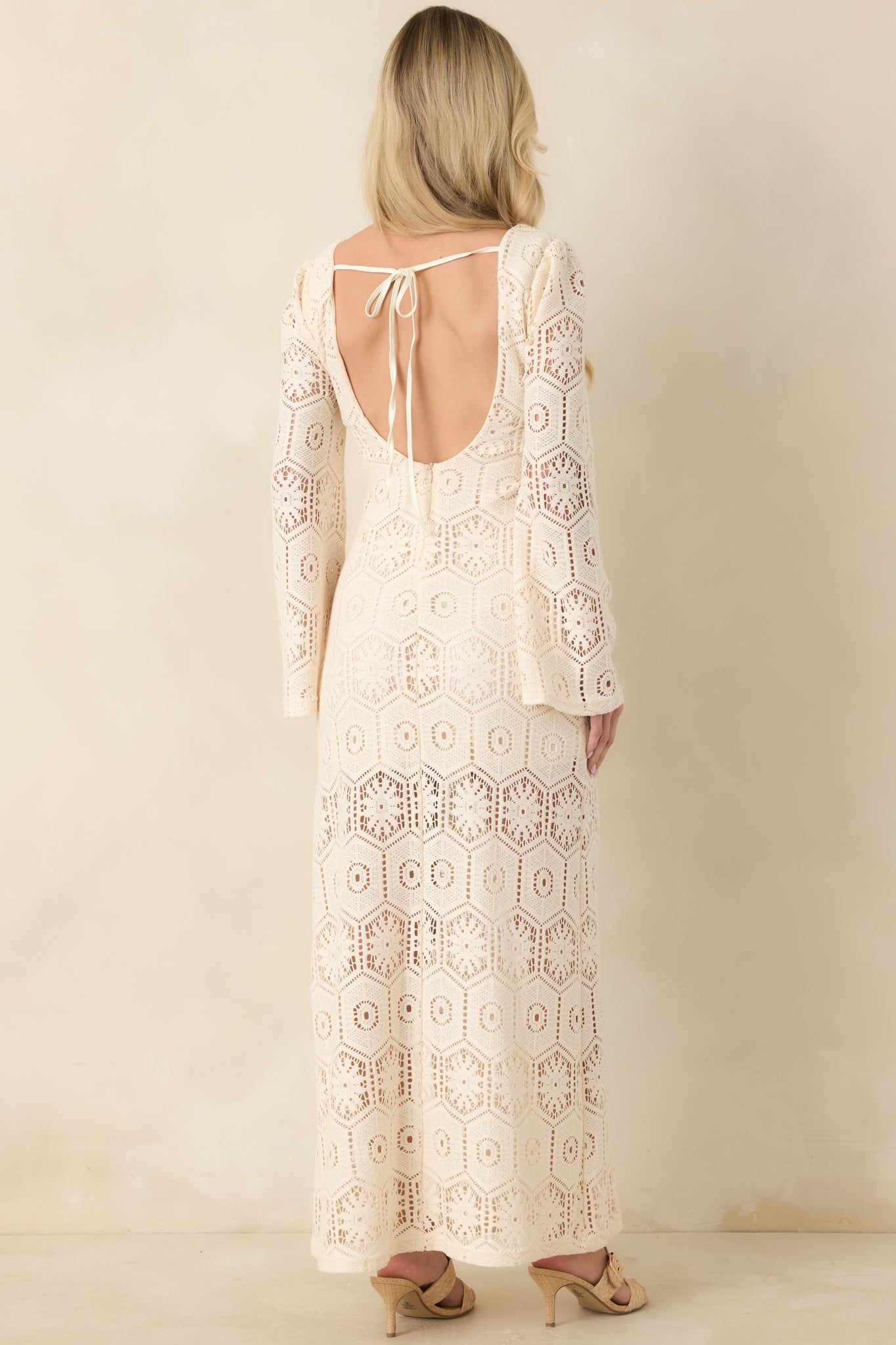 Meant for This Ivory Openwork Lace Long Sleeve Maxi Dress