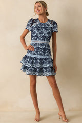 Can't Miss This Blue Multi Floral Embroidered Lace Mini Dress