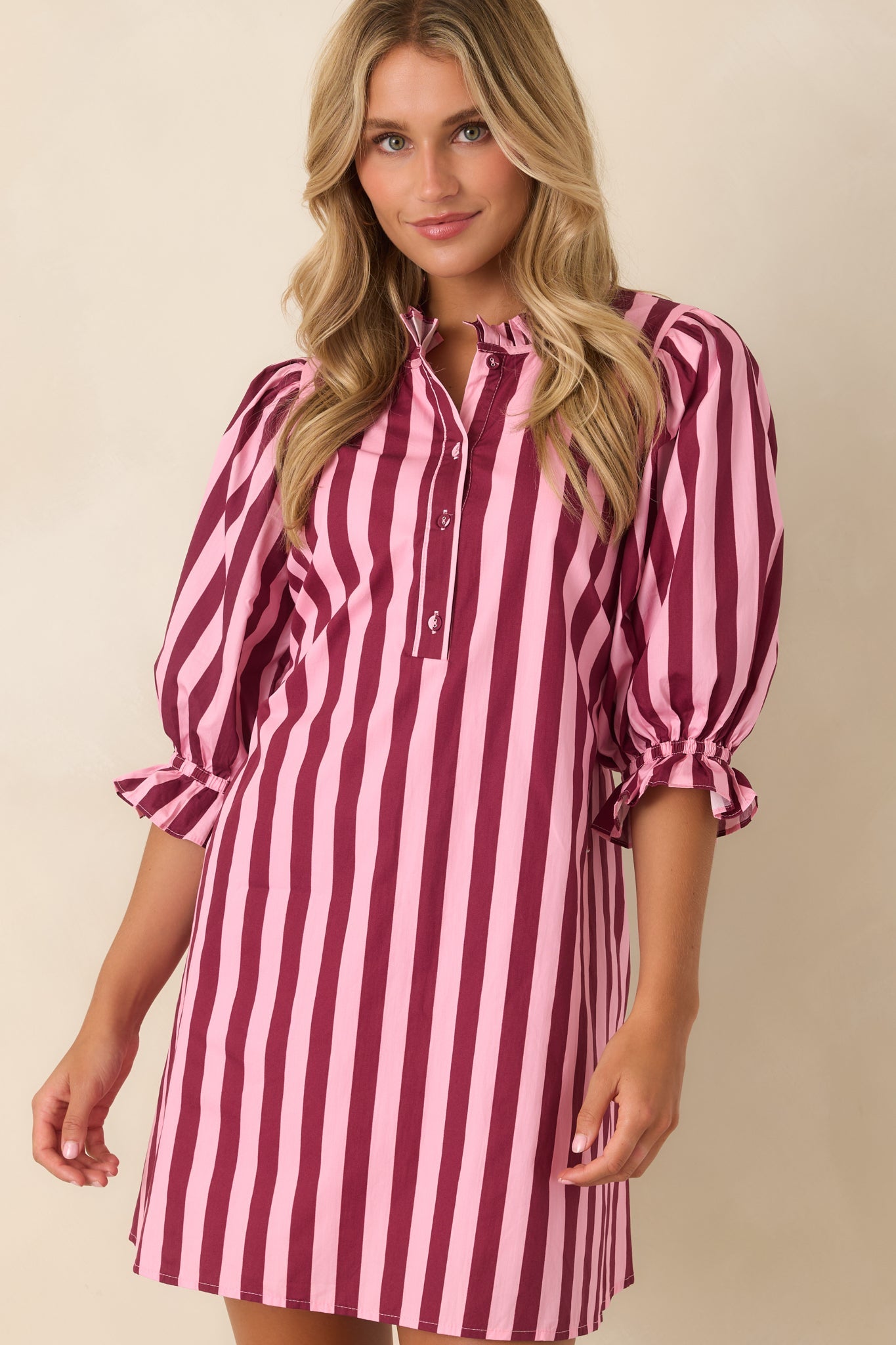 Here's the Plan Pink & Wine Stripe Cotton Mini Shift Dress