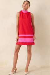 Up to Something Red & Pink Contrast Tie-Back Sleeveless Mini Dress