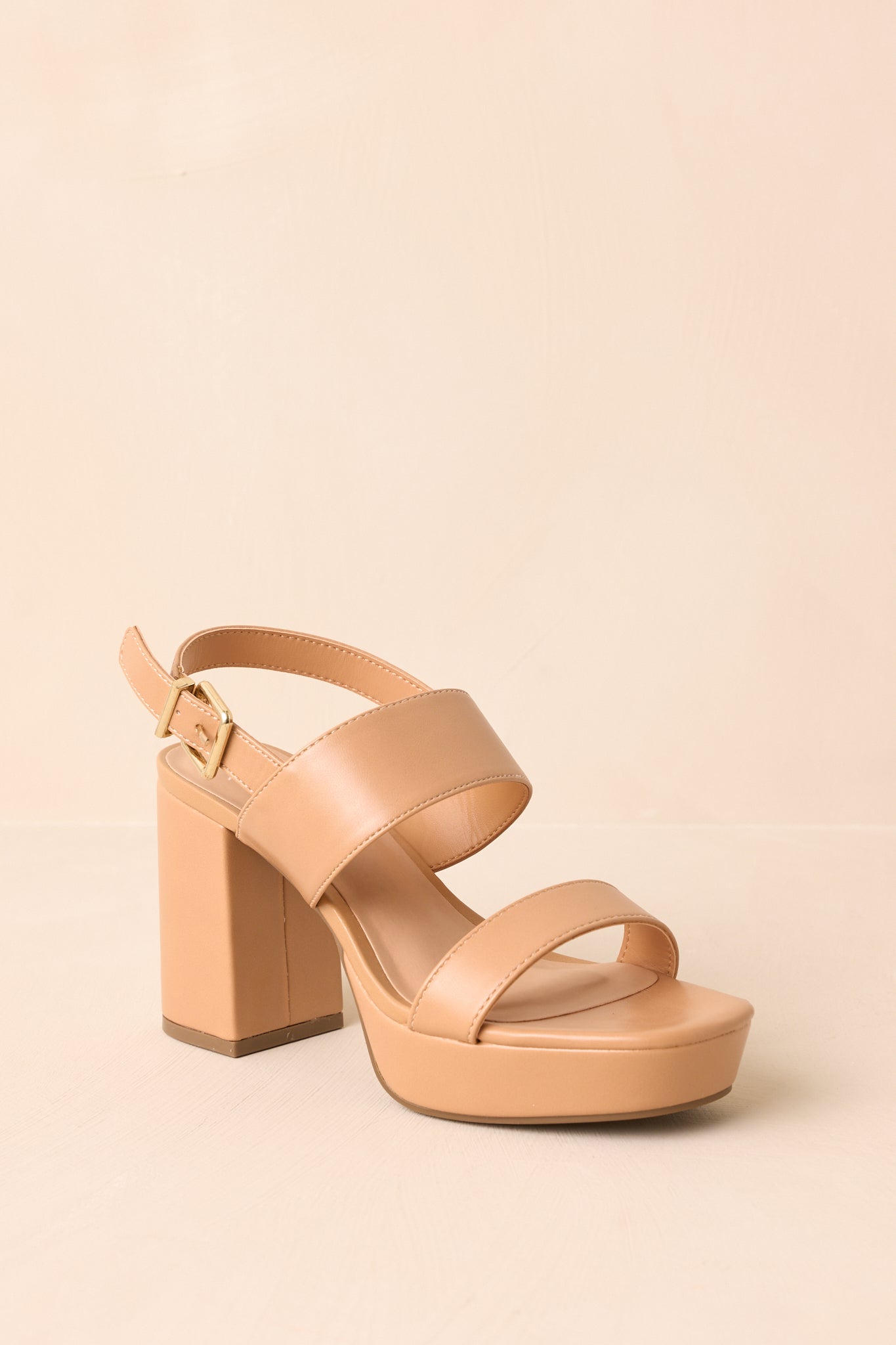 Nobody Else Tan Faux Leather High Heel Platform Sandals