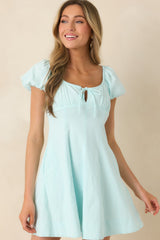 Love Is in the Air Aqua Blue Cotton Peasant Mini Dress
