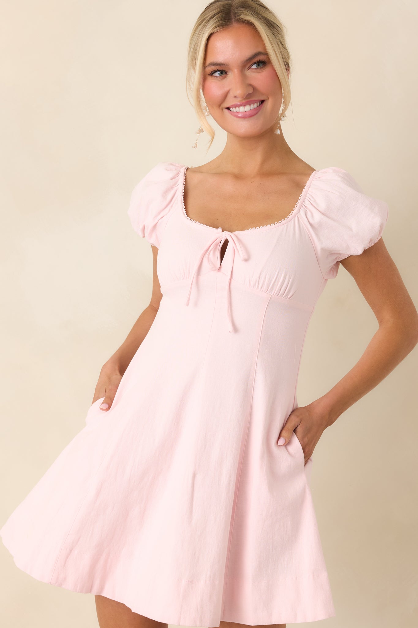 Love Is In the Air Peony Pink Cotton Peasant Mini Dress