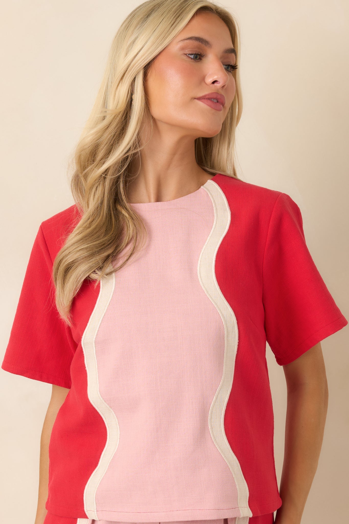 Playfully Yours Red & Blush Cotton Contrast Top
