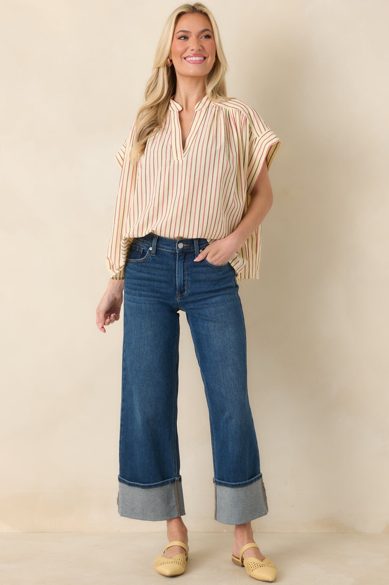 FRNCH Bonaia Butter Yellow Multi Stripe Cotton Blouse