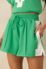 A Little Lift Kelly Green Knit Contrast Drawstring Shorts