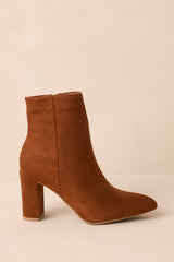 From Here On Cinnamon Brown Faux Suede Block Heel Ankle Boots