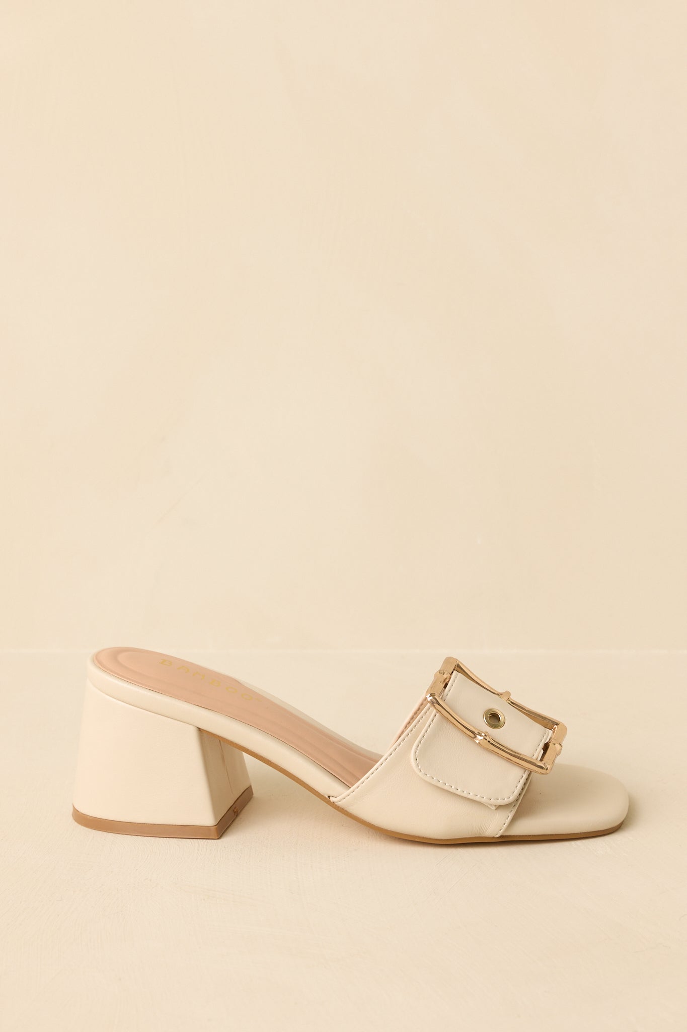 Oh So Nice Light Beige Buckle Strap Block Heels