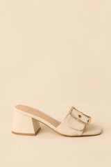 Oh So Nice Light Beige Buckle Strap Block Heels