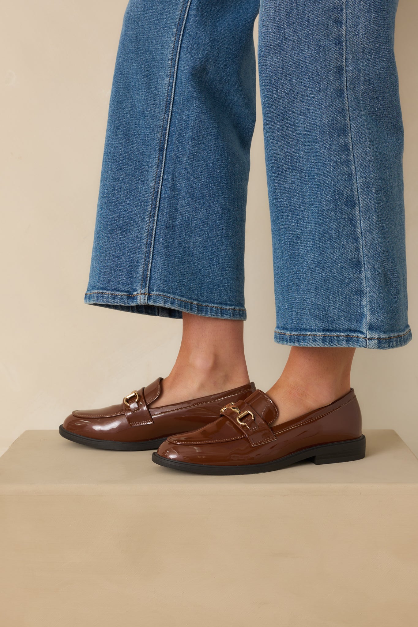 It All Made Sense Brown Patent Faux Leather Loafers