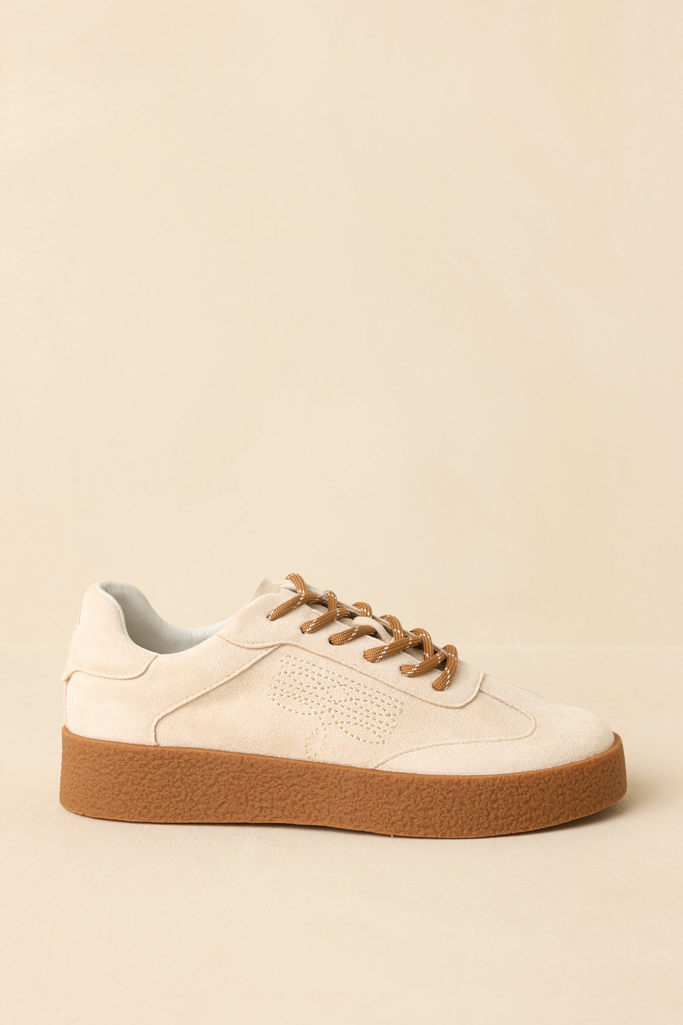 Stand Your Ground Natural Faux Suede Decorative Stitching Lace Up Sneakers