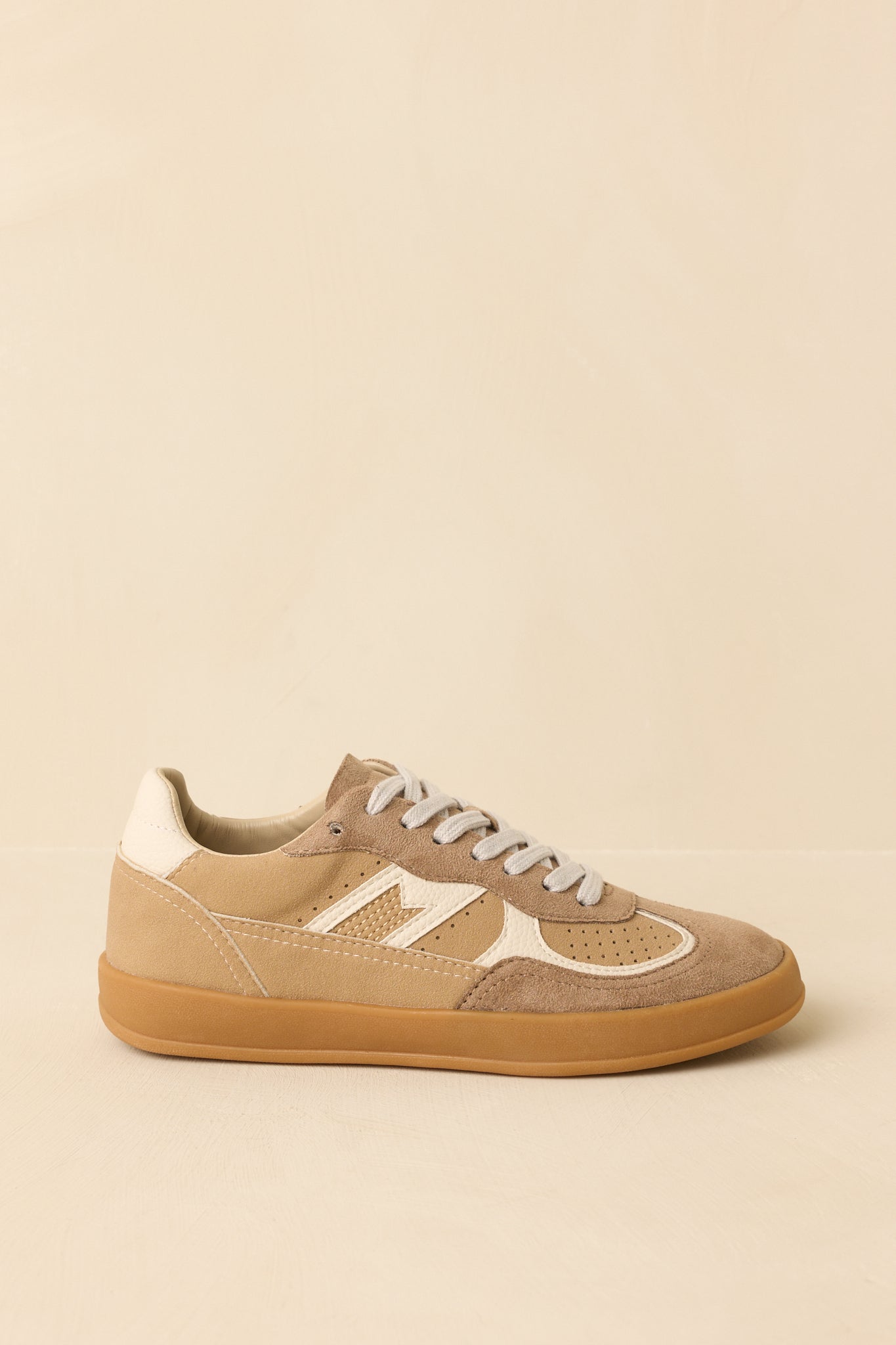 Keep a Steady Pace Tan Faux Leather & Suede Lace Up Sneakers