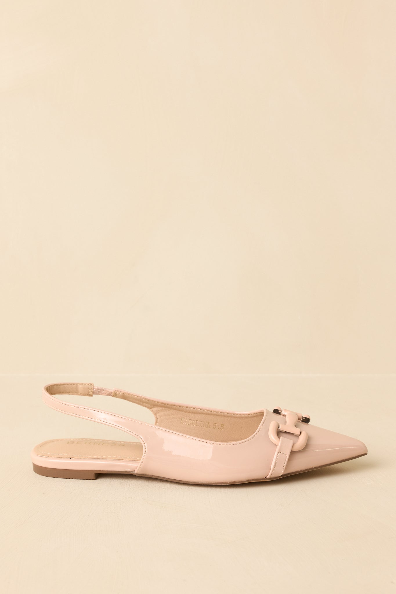 As It Stands Light Beige Patent Pointed Toe Slingback Flats