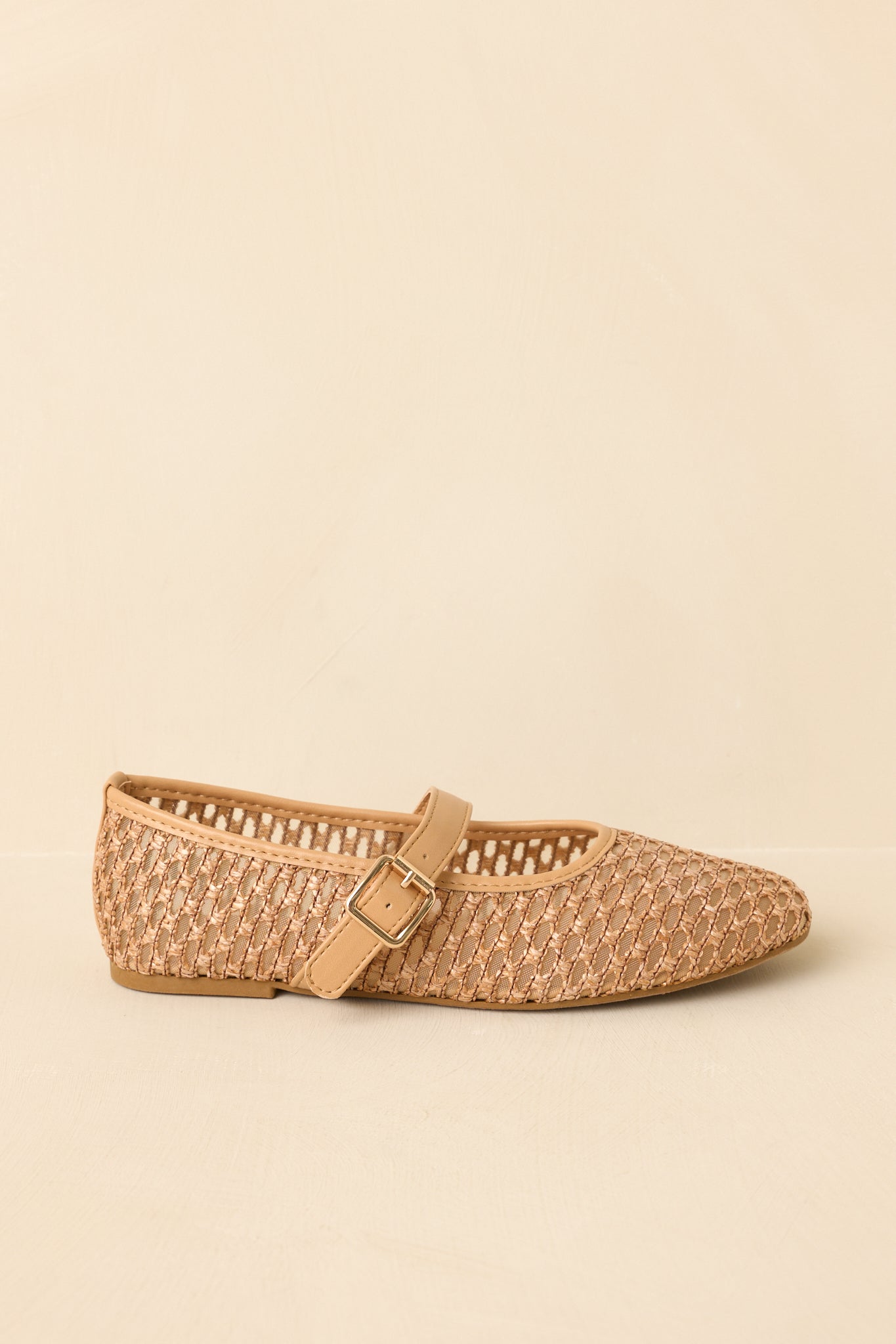 Just In Time Tan Mesh Woven Mary Jane Flats