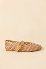 Just In Time Tan Mesh Woven Mary Jane Flats