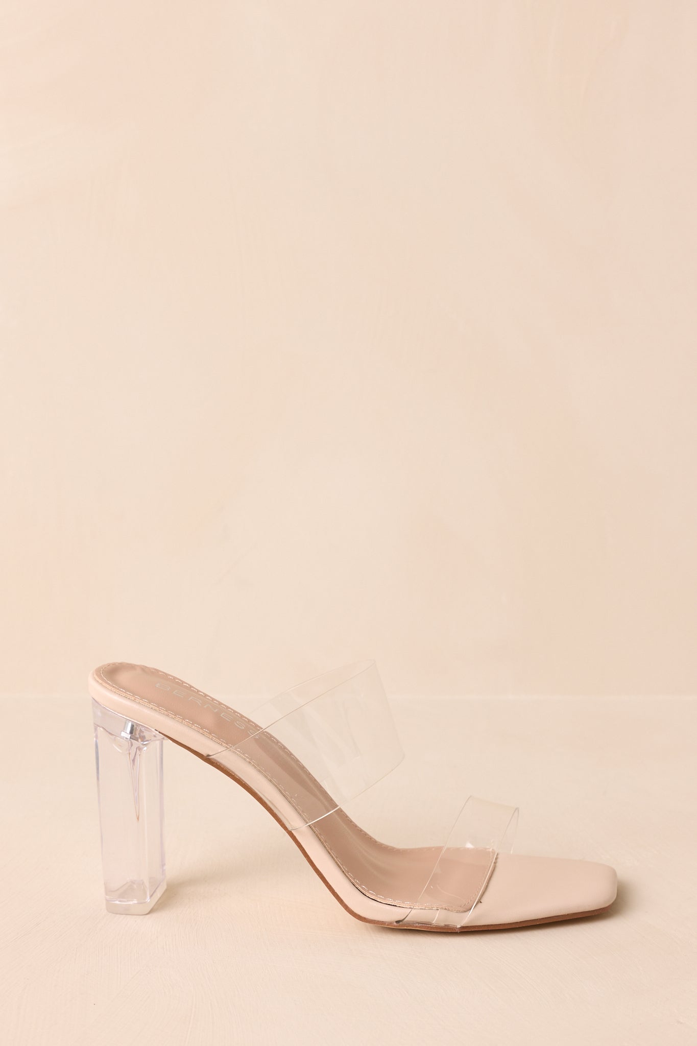 Running The Show Beige Clear Block Heels