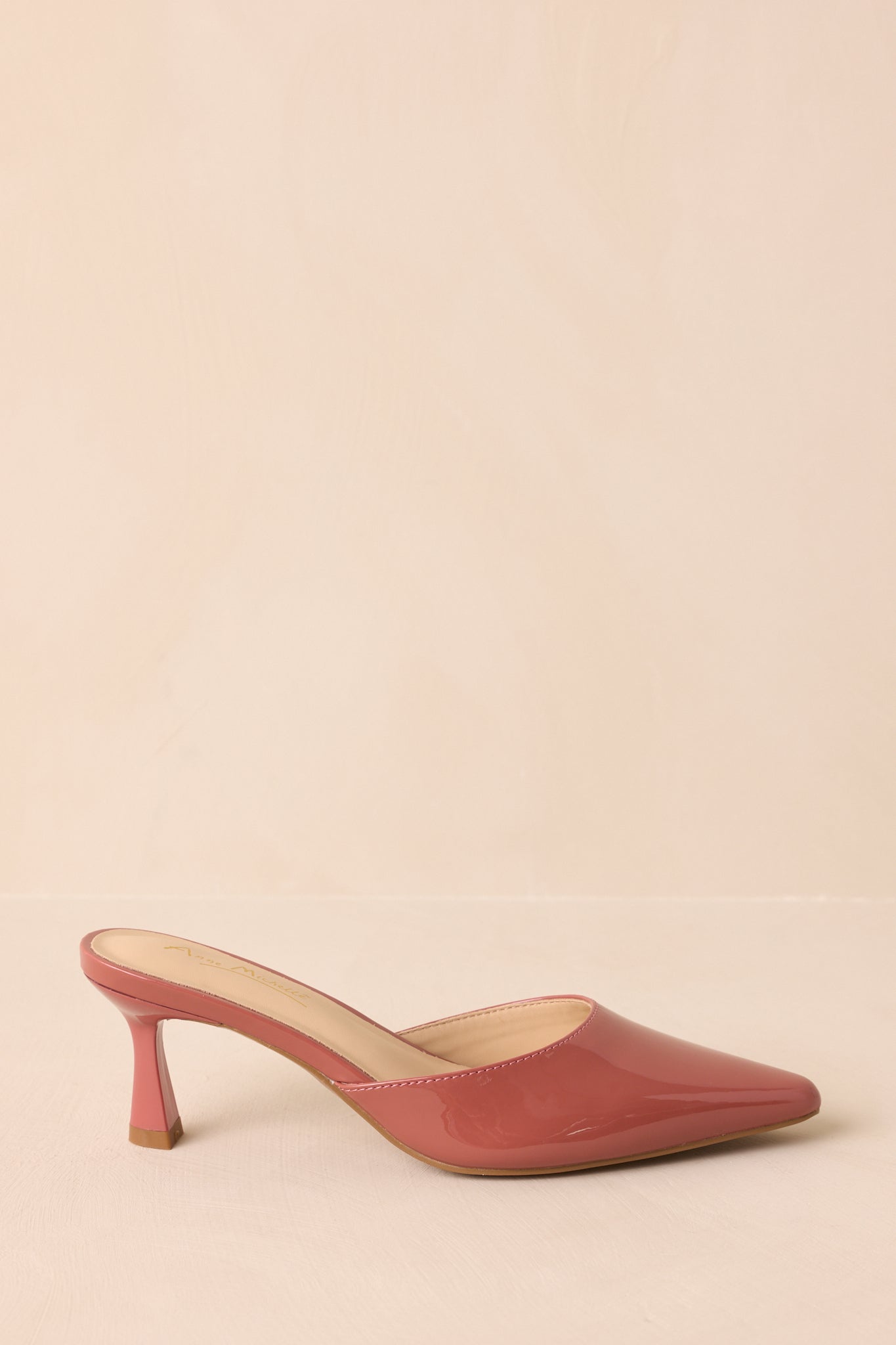 Here We Are Rose Pink Patent Faux Leather High Heel Mules