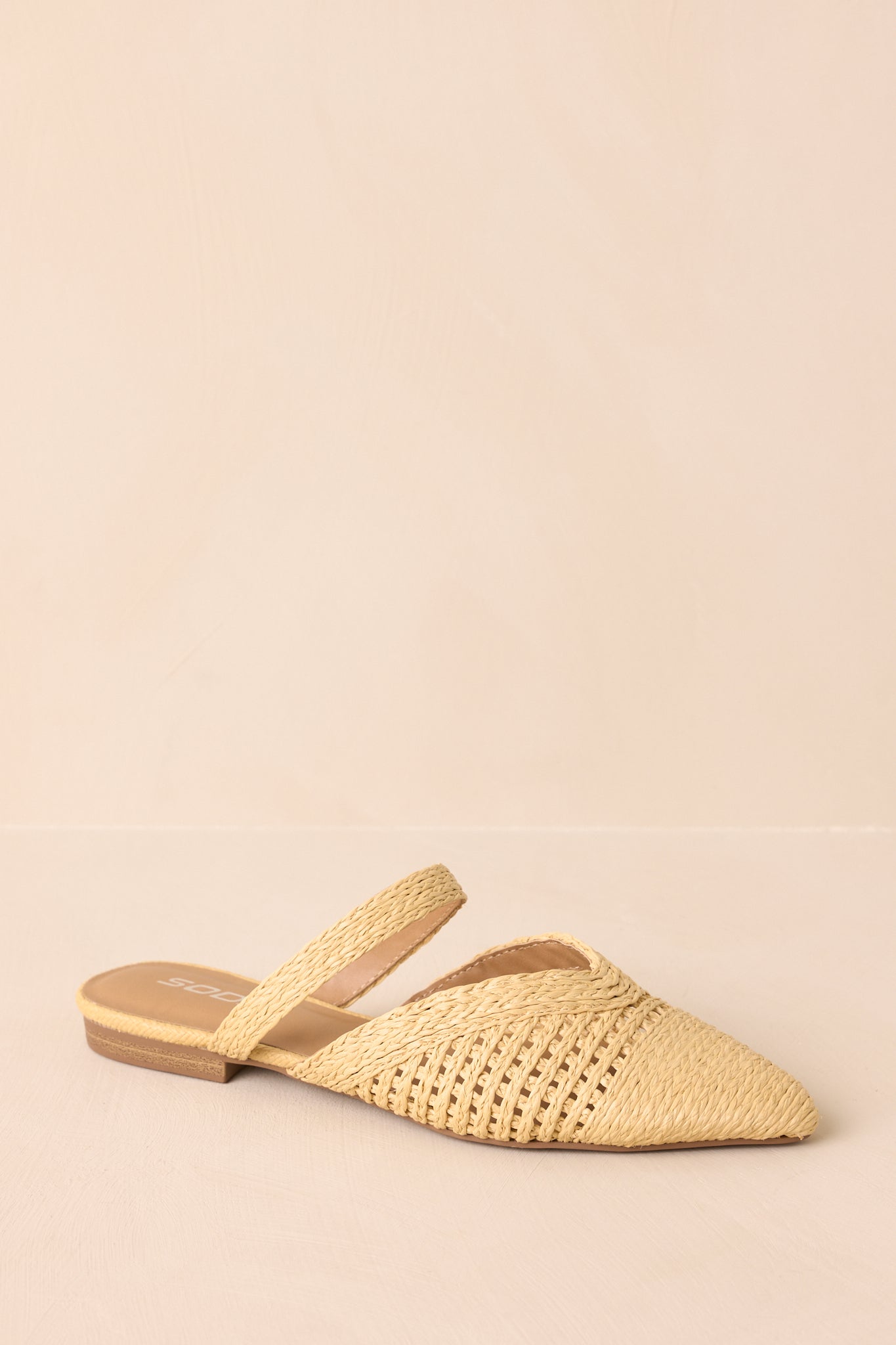 There She Goes Natural Pointed-Toe Woven Raffia Mules