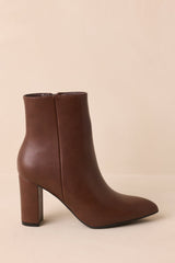 From Here On Brown Faux Leather Block Heel Ankle Boots