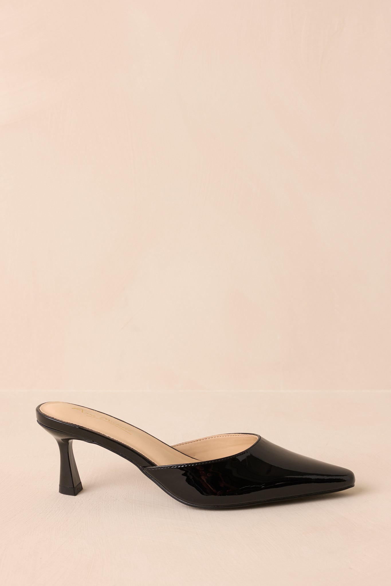 Here We Are Black Patent Faux Leather High Heel Mules
