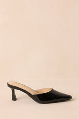 Here We Are Black Patent Faux Leather High Heel Mules