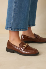 It All Made Sense Brown Patent Faux Leather Loafers