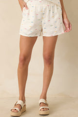 School's Out Ivory Multi Cotton Linen Fish Print Shorts