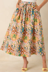 Find Me in Florence Pink Multi Floral Cotton Tie-Front Midi Skirt