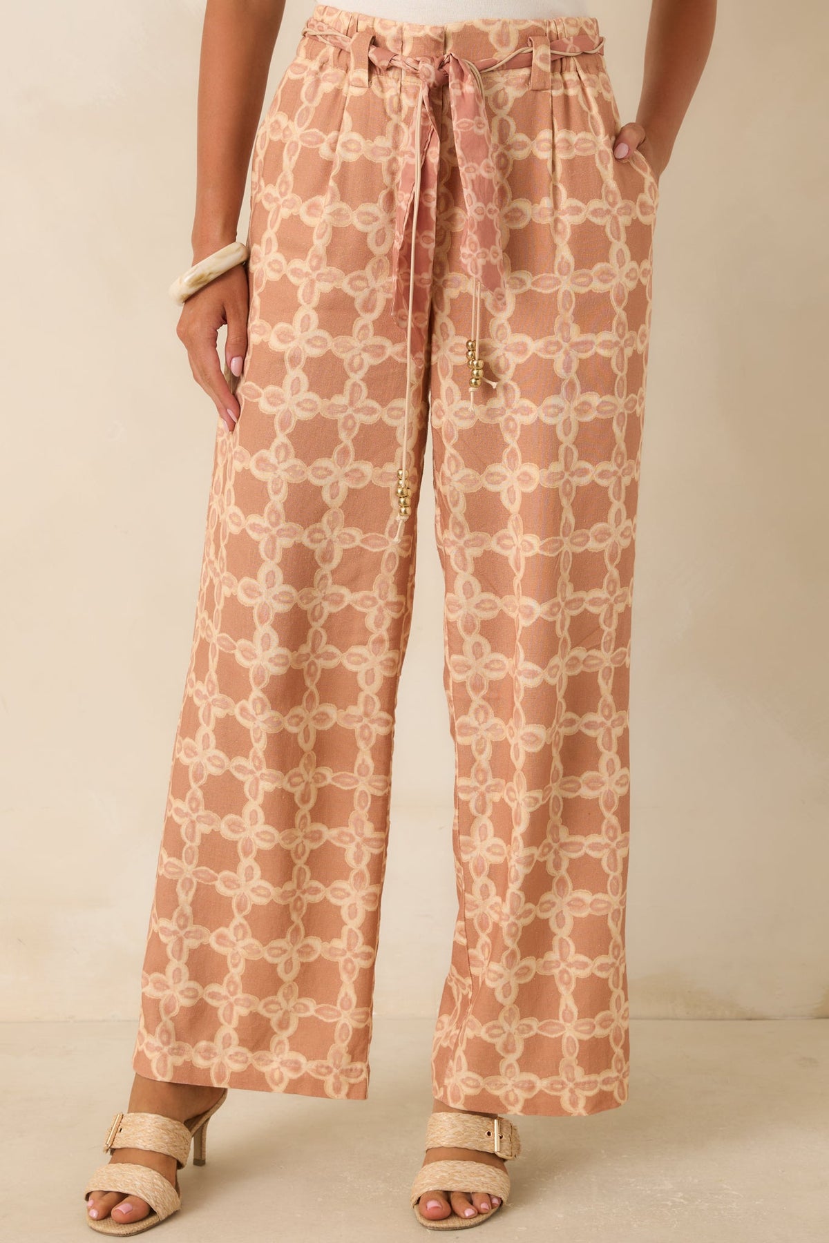 Write Me Back Tan & Ivory Printed Wide Leg Pants