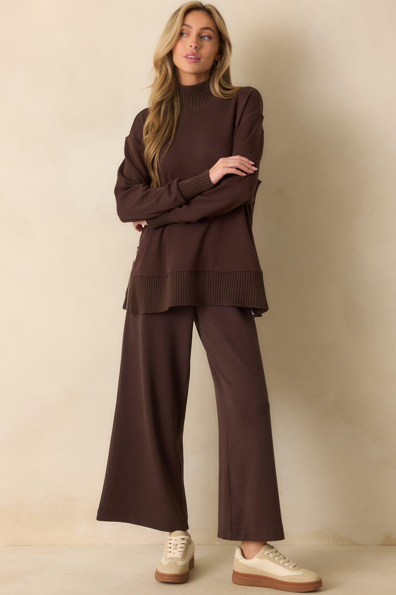 Z Supply Dark Brown Sable Luxe Mock Neck Top