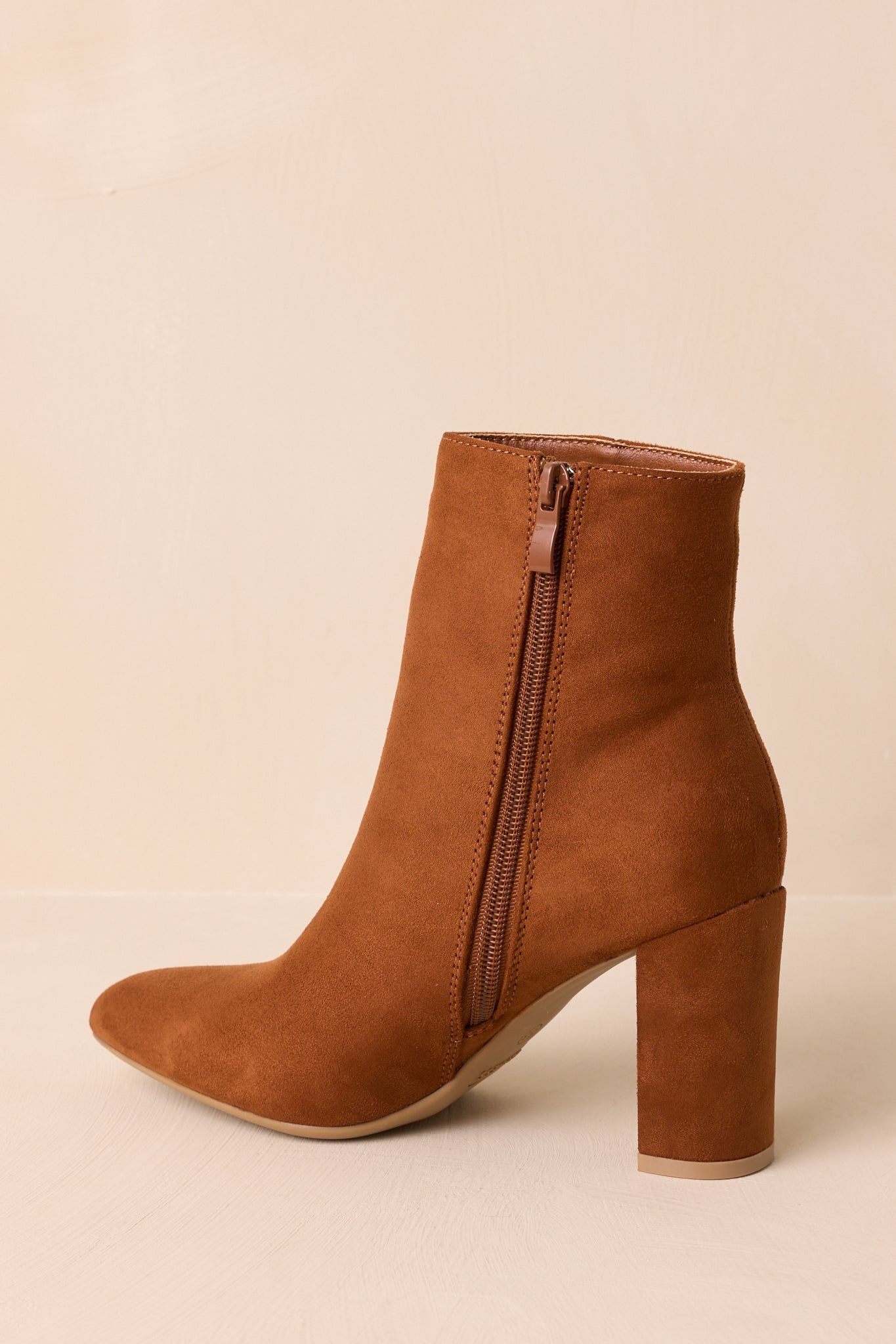 From Here On Cinnamon Brown Faux Suede Block Heel Ankle Boots