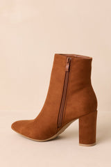From Here On Cinnamon Brown Faux Suede Block Heel Ankle Boots