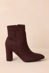 From Here On Dark Brown Faux Suede Block Heel Ankle Boots