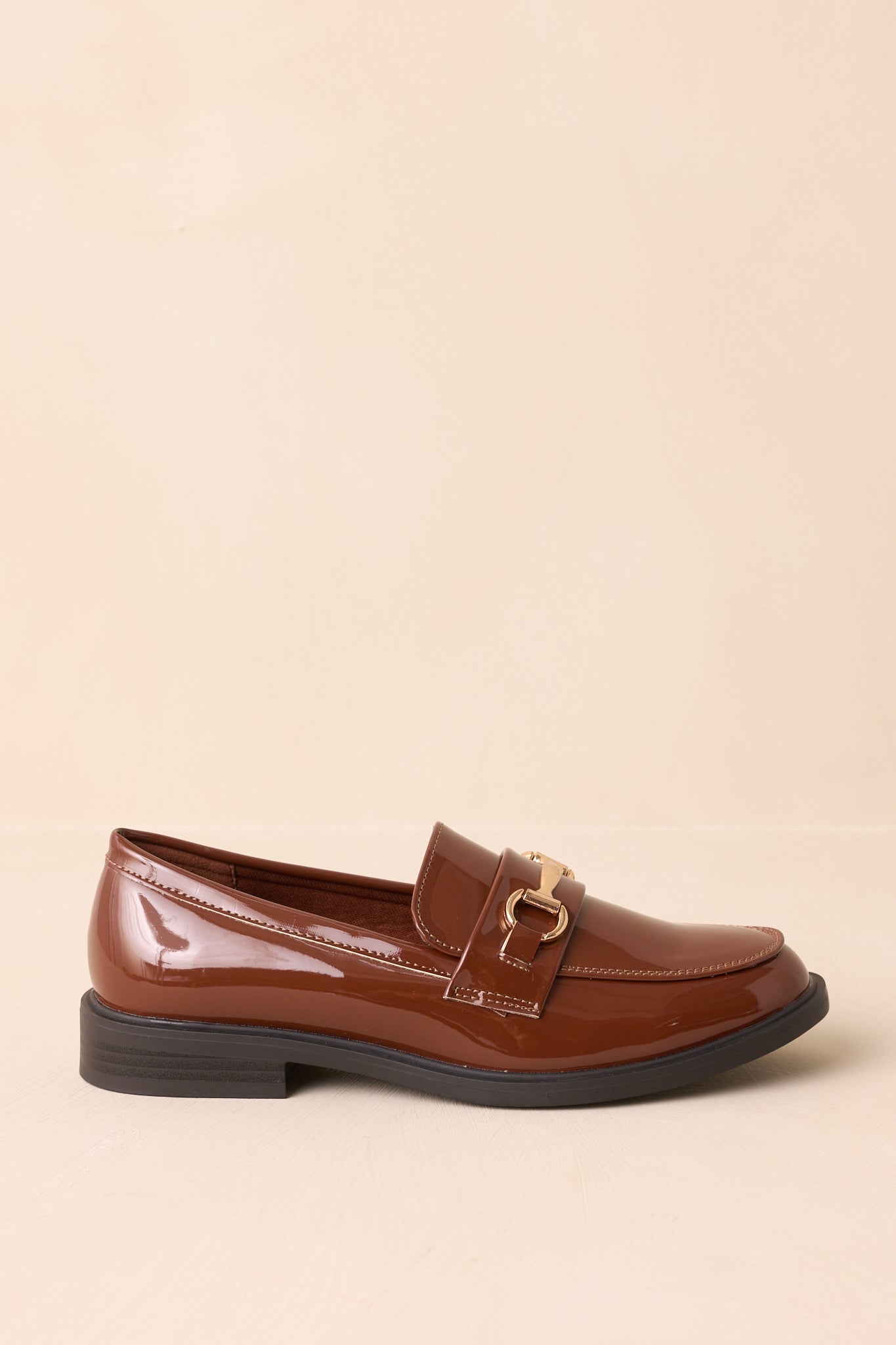 It All Made Sense Brown Patent Faux Leather Loafers