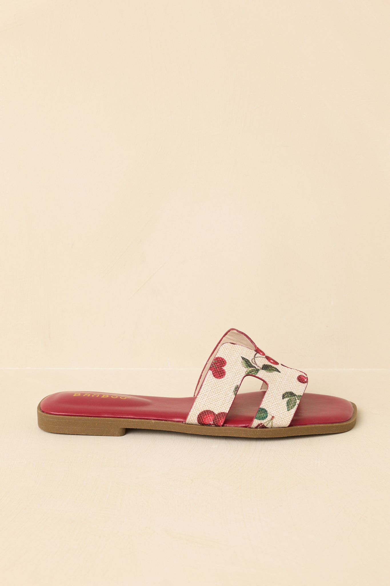 Picked Fresh for You Red Multi Cherry Print Slide Sandals