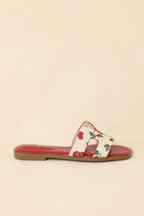 Picked Fresh for You Red Multi Cherry Print Slide Sandals