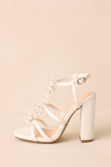 Reaching Higher Ivory Pearl Bow Front Ankle Strap Heels