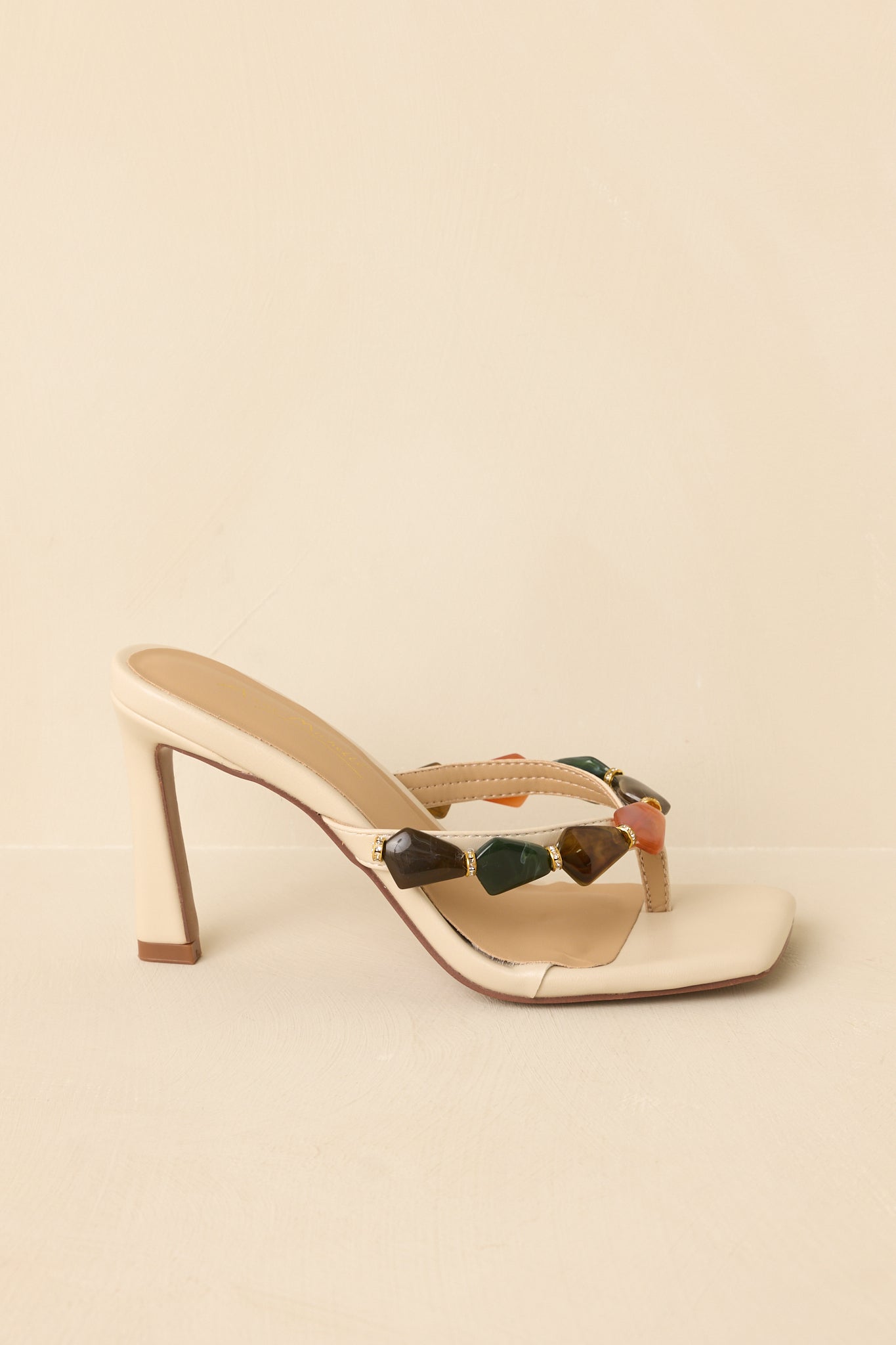 Polished with Personality Ivory Multi Stone Heeled Sandals