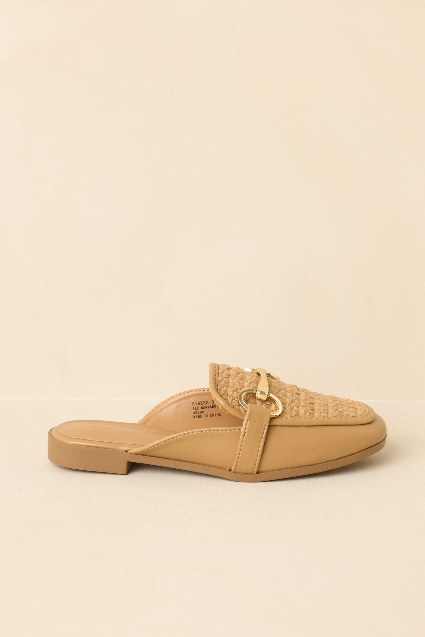 Easy Elegance Tan Woven Faux Leather Mule Loafers